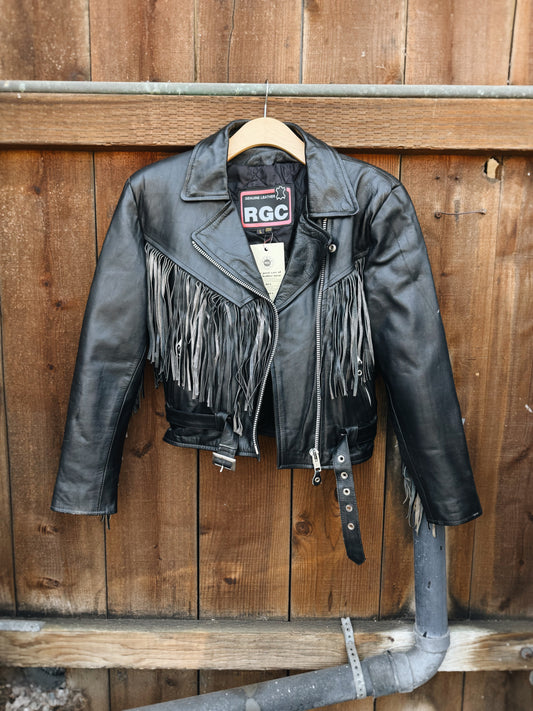 LEATHER FRINGE MOTO JACKET